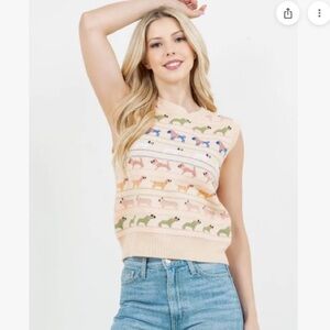 NWT Women’s Debut Dog Pattern Vest - Cream and Multicolor S/M